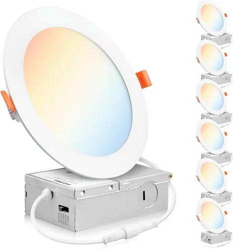 Miniatura 9 de PARMIDA - Paquete de 12 luces LED empotrables de 6 pulgadas regulables 5CCT ultrafina con caja de conexiones, 5 colores seleccionables