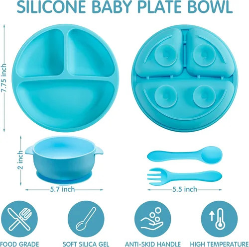 Miniatura 2 de CHENGU 12 piezas Juego de tazones de silicona con ventosa para bebé y niño pequeño con plato de succión, cuchara y tenedor, juego de utensilios
