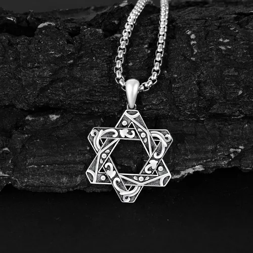 Miniatura 2 de Collar de estrella de David para hombre y mujer, plata de ley 925, colgante de estrella de David con cadena de caja de acero inoxidable de 22
