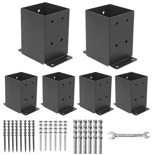 Miniatura 13 de Base de poste de 6 x 6, 8 piezas (tamaño interior 5.6 x 5.6), anclajes de poste, acero sólido grueso de 13 GA y recubrimiento en polvo negro