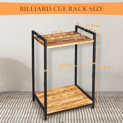Miniatura 6 de Soporte para palos de billar – Soporte de piso independiente para taco de billar, soporte de madera para palos de billar de 10 agujeros para sala