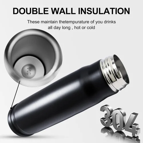 Miniatura 4 de Botella de agua con forma de bala de acero inoxidable 304, 17 onzas, 16.9 fl oz, doble pared aislada al vacío, taza de café aislada al vacío