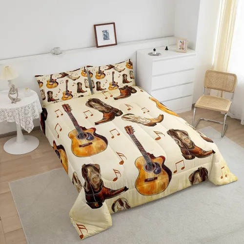 Miniatura 3 de Castle Fairy Juego de edredón de botas de vaquero, tamaño individual, juego de ropa de cama bohemio con guitarra musical para niños y niños