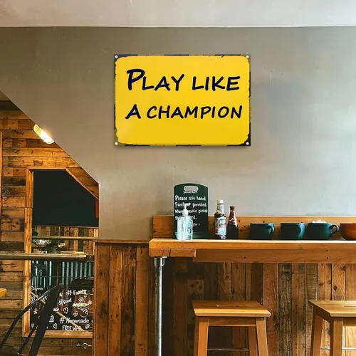 Miniatura 3 de Letrero de Juega Como un Campeón - Letrero de Juego Inspiracional de Metal Clásico Para Bar Restaurante Café Cueva de Hombres Pub Bar Decoración