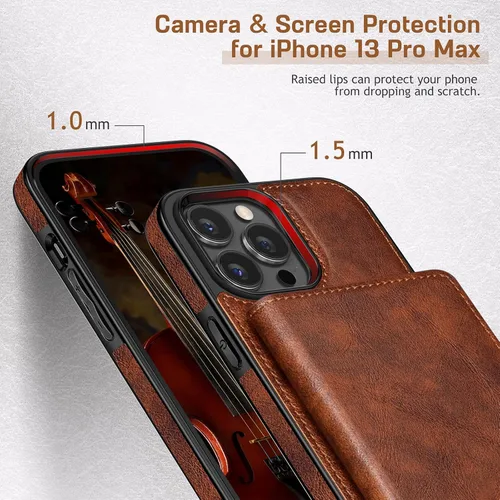 Miniatura 7 de LOHASIC Funda tipo cartera para iPhone 13 Pro Max, funda de cuero de primera calidad compatible con cargador seguro Mag, cartera magnética