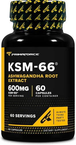 Primaforce KSM-66 Extracto de raíz de Ashwagandha (600 mg) 60 cápsulas vegetarianas - 5% Withanólidos con BioPerine
