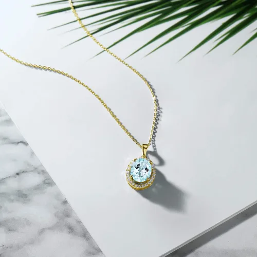 Miniatura 19 de Gem Stone King Collar con colgante de plata chapada en oro amarillo de 18 quilates de 0.433 x 0.354 in con piedra natal ovalada para mujer