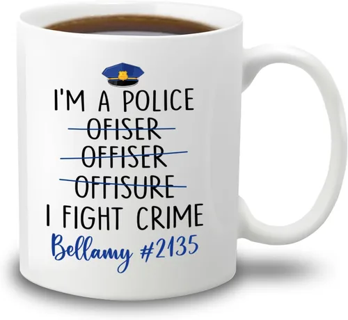 Miniatura 12 de Taza de café personalizada con nombre de oficial de policía en progreso, con nombre de oficial de policía estudiantil, taza de cerámica blanca