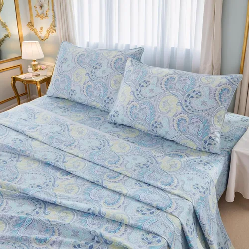 Miniatura 21 de Brandream Juego de sábanas tamaño King con estampado floral lujoso estilo bohemio con medallón azul y estampado de cachemira, colección de ropa
