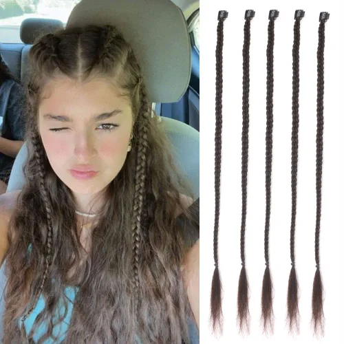 Extensiones de cabello trenzado, 5 piezas de trenzas de bebé con fleco frontal, cabello largo trenzado, cabello natural suave para mujeres, uso