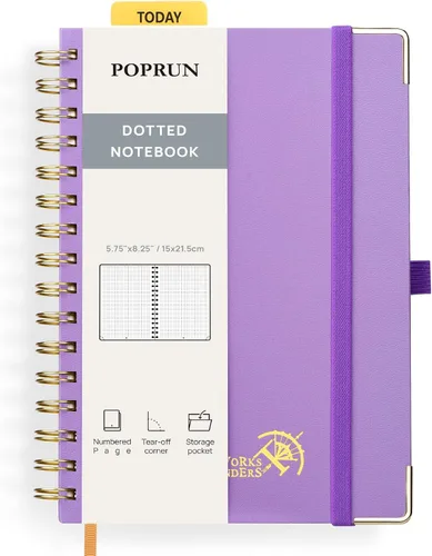 Miniatura 21 de POPRUN - Cuaderno de notas con espiral y puntos, diario A5 de 5.75" x 8.25", papel grueso de 120 gsm, 141 páginas numeradas, tapa dura para hombres