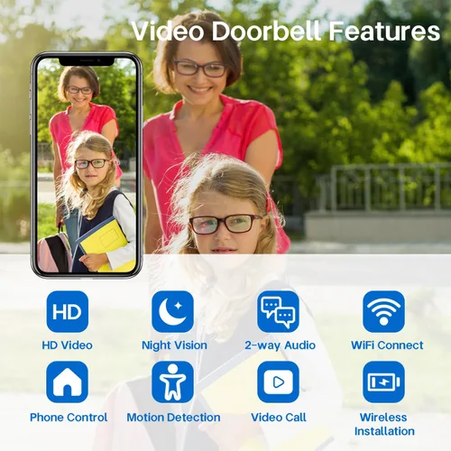 Miniatura 2 de Cámara de timbre de video 2K inalámbrica con visión de cuerpo completo y detección de inteligencia artificial, visión nocturna, alertas