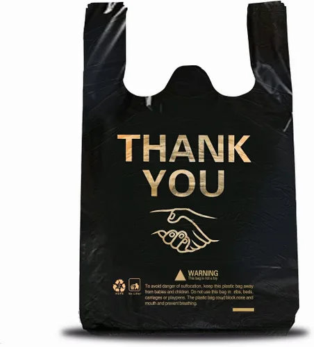 Miniatura 5 de ysmile 50 bolsas de plástico para camisetas de agradecimiento para tiendas de pequeñas empresas, bolsas de plástico desechables con asa, bolsa