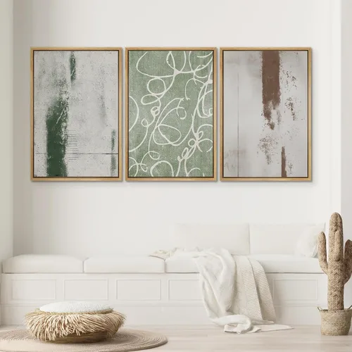 Miniatura 524 de SIGNWIN Lienzo enmarcado para pared, arte con pinceladas de flujo neutro en tonos beige abstractos, ilustraciones, arte moderno, decorativo