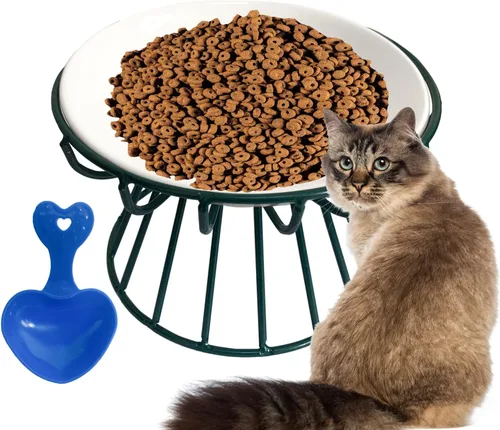 Miniatura 8 de Cuencos de cerámica para gatos con soporte de metal, paquete de 2 cuencos elevados para gatos elevados para gatos y agua para gatos de interior, 【2