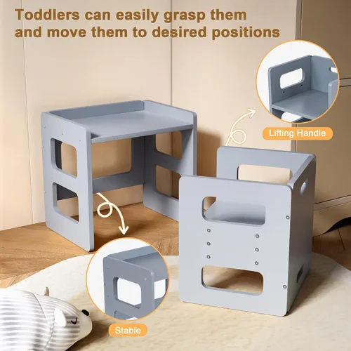 Miniatura 5 de Fun Memories Montessori - Juego de mesa y silla de destete para niños pequeños y bebés, juego de mesa y sillas para niños, muebles de madera maciza