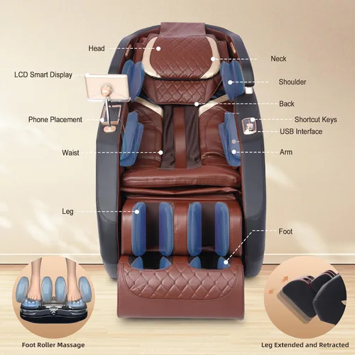 Miniatura 9 de Silla de masaje 4D 2026 de cuerpo completo, silla de masaje de gravedad cero con pista SL y calefacción, silla reclinable Shiatsu de masaje
