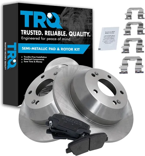 Miniatura 150 de TRQ Juego de pastillas de freno semimetálicas traseras y rotores compatibles con Chevrolet Trailblazer 02-06 Trailblazer EXT 04-06 SSR 02-07 GMC