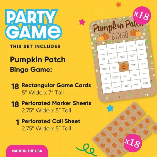 Miniatura 2 de Big Dot of Happiness Pumpkin Patch - Tarjetas de bingo y marcadores - Juego de bingo para otoño, Halloween o Acción de Gracias - Juego de 18