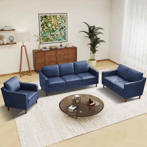 Miniatura 52 de Conjuntos de muebles para sala de estar Kingfun, sofá de 3 plazas y sofá biplaza, juego de sofá de estilo moderno de mediados de siglo, sofá de Piel