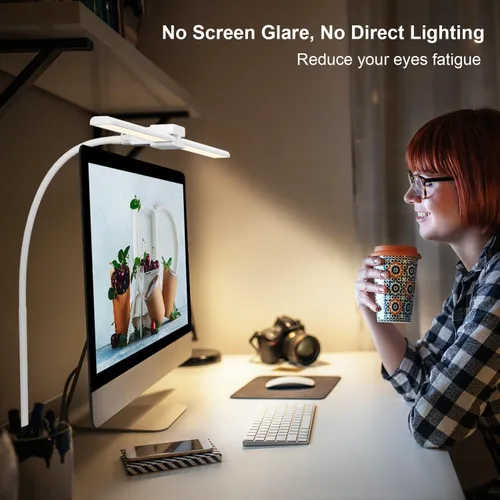 Miniatura 5 de EppieBasic Lámpara de escritorio LED, luz de escritorio de doble cabezal de 24 W, lámpara de mesa de trabajo de abrazadera de arquitecto, lámparas