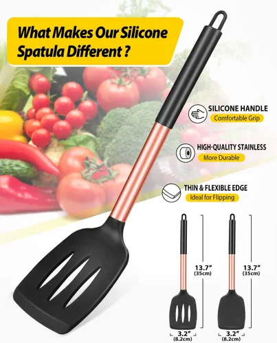Miniatura 2 de Paquete de 2 espátulas de cocina sólidas de silicona, antiadherentes, utensilios de cocina sin BPA, resistentes al calor, utensilios de cocina
