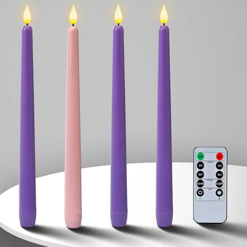 Miniatura 14 de Homemory - 12 piezas de velas cónicas sin llama con temporizador remoto y atenuador, velas cónicas de 11 pulgadas marfil operadas con batería