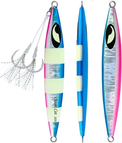 Miniatura 8 de OCEAN CAT Plomo de metal plano de caída lenta pesca señuelos hundimiento vertical cebo de jigging con gancho de mariposa para pesca en agua salada