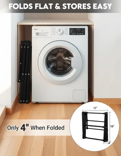 Miniatura 6 de Estante de Secado de Ropa Plegable de Metal de 3 Niveles, Perchero de Ropa para Secar Percheros Plegables para la Lavandería Para
