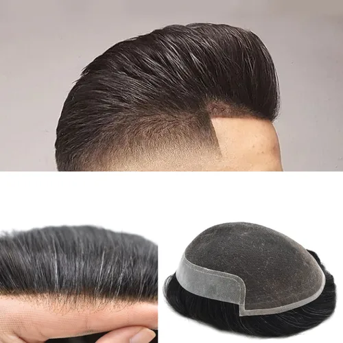Miniatura 13 de Toupee Hairpiece for Men Real Human Hair Replacement Systems for Men Swiss Lace Front Bleached Knot Natural Hairline Hair Pieces for Men6*8''-100%
