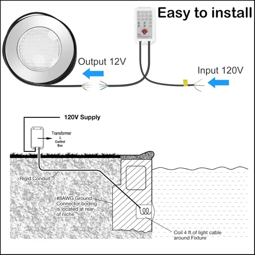 Miniatura 7 de Luces de piscina para piscina enterrada, 54 W, 10 pulgadas, luz LED grande multicolor para piscinas enterradas con cable de 50 pies para nicho
