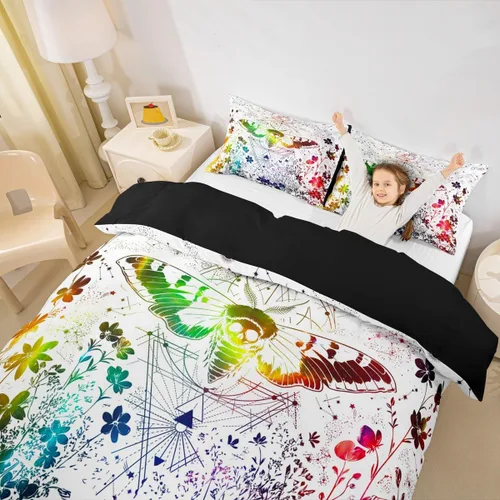 Miniatura 18 de Erosebridal Juego de ropa de cama bohemio con sol y luna, funda de edredón hippie de 3 piezas, colorida funda de edredón teñida anudada, funda