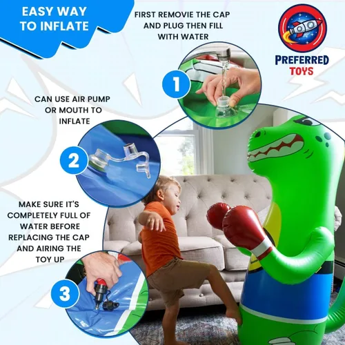 Miniatura 8 de Preferred Toys Saco de boxeo inflable de dinosaurio para niños – Paquete de 2 bolsas Bop para niños pequeños y niños de 3 a 8 – Juguetes inflables
