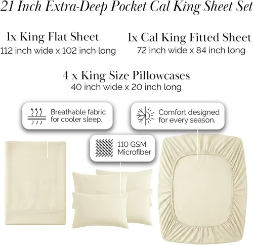 Miniatura 390 de Southshore Fine Living, Inc. Juego de 7 piezas de sábanas King divididas para cama ajustable, juego de sábanas King divididas con bolsillo de 21