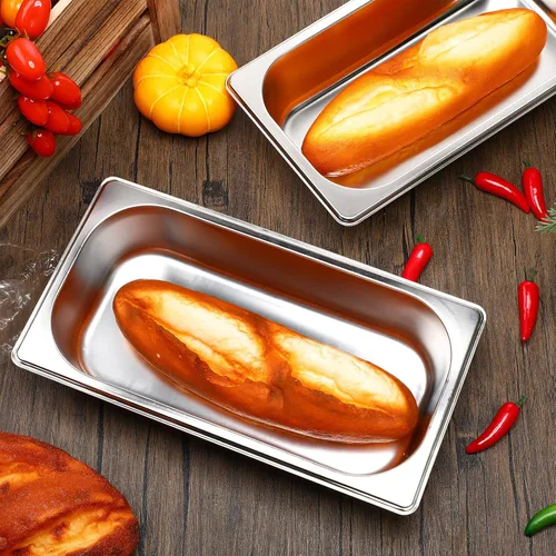 Miniatura 5 de Thenshop Paquete de 10 bandejas de acero inoxidable para calentar alimentos, sartenes de hotel para catering, bufé, restaurante, sartén de metal