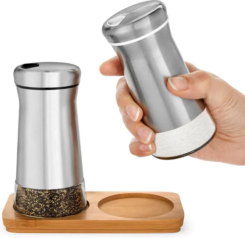 Miniatura 9 de Juego de saleros y pimenteros con agujeros ajustables para verter – Elegante dispensador de especias de acero inoxidable – Perfecto para Himalaya