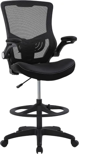 Miniatura 8 de Silla de dibujo alta de oficina, silla de escritorio de pie, altura ajustable con brazos, reposapiés, soporte para espalda, silla de escritorio
