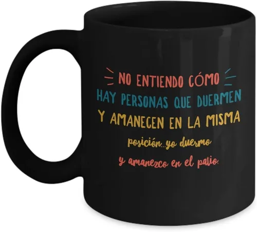 Taza de Cafe Duermen Vaso, taza de téa divertidas, tazas personalizadas, taza de café inspiradoras, taza con mensajes positivos., 11onza, Negro
