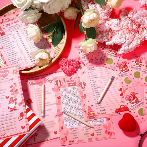 Miniatura 7 de Chinco 127 tarjetas de juegos para el día de San Valentín, juego de bingo para adultos y niños, fiesta del día de San Valentín con lápiz