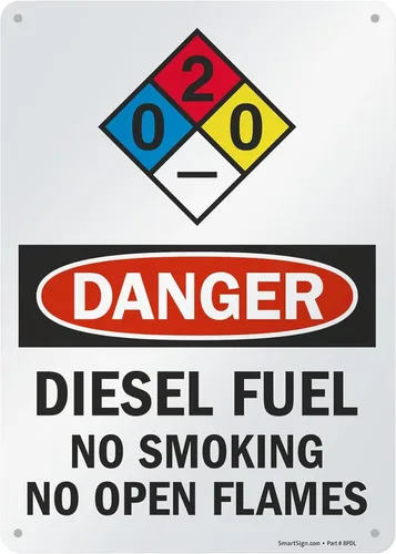 SmartSign -S-9401-AL Letrero NFPA "Danger - Combustible Diesel, No Smoking No Open Flames" | Aluminio de 10" x 14" - Negro/Rojo sobre Blanco