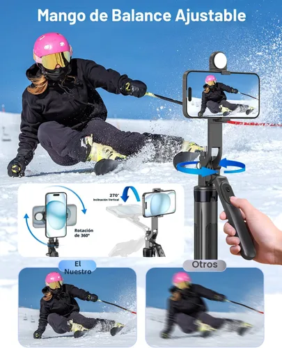 Miniatura 2 de Yeaki Trípode de teléfono de 71 pulgadas, trípode para iPhone con luz de relleno y control remoto recargable, soporte de aluminio para teléfono