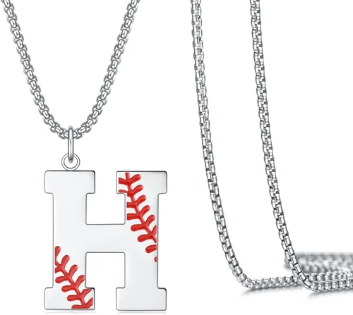 Miniatura 15 de VEEHOO Collar de béisbol para hombres y niños, letra inicial de la A a la Z, joyería de béisbol con colgante de joyería de béisbol para niños