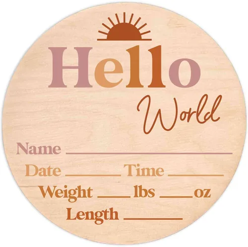 Miniatura 22 de Letrero de recién nacido "Hello World" - Placa de anuncio de nacimiento con nombre de bebé para hospital - Accesorio para fotos - Decoración