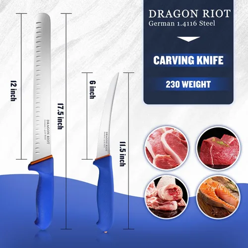 Miniatura 7 de DRAGON RIOT Juego de Cuchillos de Trinchar para Carne Cuchillo Curvo de 6 Pulgadas para Recortar y Deshuesar Pechuga de Res y Cuchillo para Rebanar