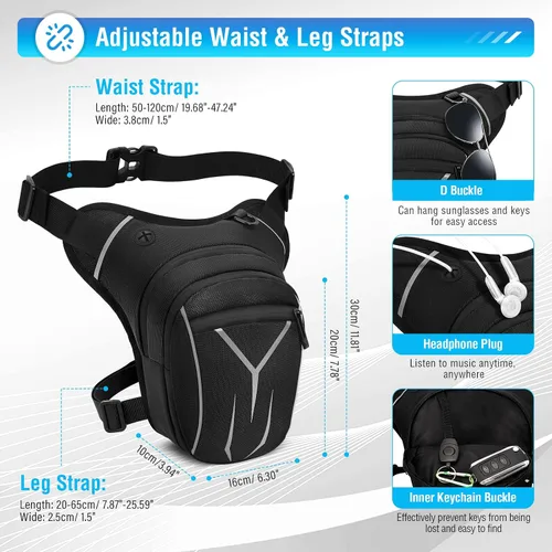 Miniatura 2 de HUANLANG Bolsa de pierna para hombres y mujeres, bolsa táctica para muslos con correa para la pierna, impermeable, riñonera para motocicleta al aire