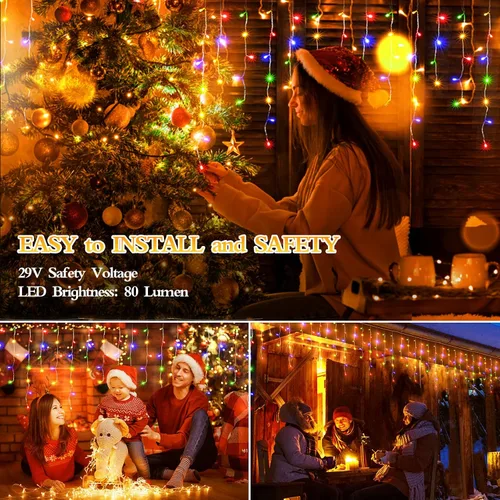 Miniatura 7 de FLVOECN 480 luces LED de Navidad de 49 pies, enchufables, 8 modos con temporizador, luces de hielo regulables, para exteriores, impermeables