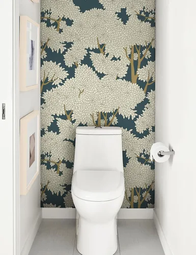 Miniatura 3 de Mural de baño impermeable para pegar y despegar y pegar en el bosque de la selva de árbol, azul pavo real, 17.7 pulgadas x 6.6 pies