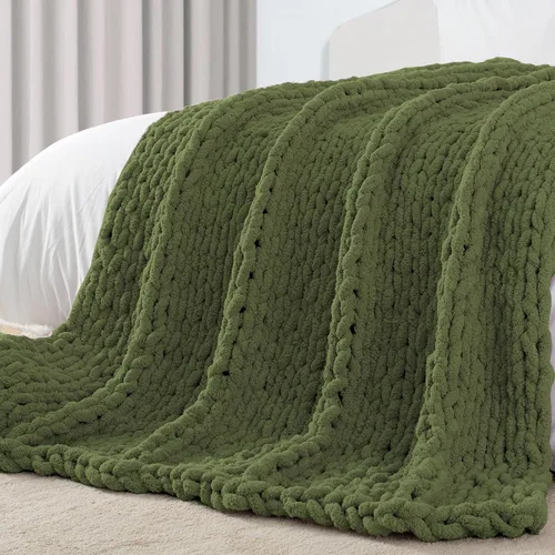 Miniatura 32 de Carriediosa Manta de Punto Grueso 50" x 60", 100% Hecha a Mano, Grande con Hilo de Felpilla en Bucle, Mantas Suaves y Esponjosas para Sofá, Cama