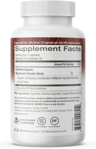 Miniatura 9 de Om Mushroom Superfood Cordyceps Mushroom Capsules Suplemento de superalimentos, 90 unidades, 30 días, energía, potencia, resistencia y soporte