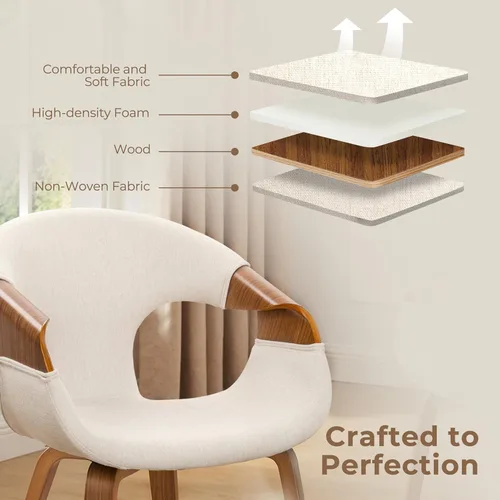 Miniatura 5 de Art Leon Silla de escritorio sin ruedas - Silla moderna de mediados de siglo, silla de escritorio de madera tapizada de tela, silla de oficina